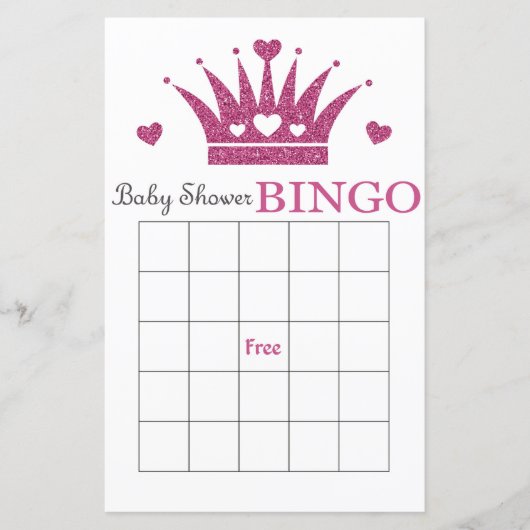 Paarse kroon baby shower bingokaart (Voorkant)