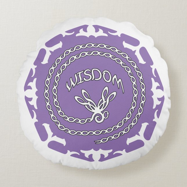 Paarse Kroon Chakra "Wisdom" Libel Witte Achtergro Rond Kussen (Voorkant)