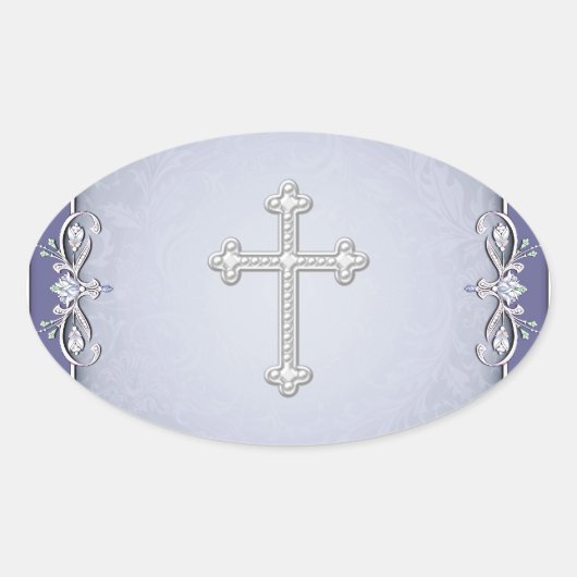 Paarse Kruis Damast Bloem Envelope Zegels Stickers (Voorkant)