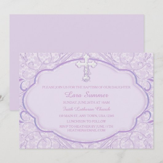 Paarse Kruis doop uitnodiging (Voorkant / Achterkant)