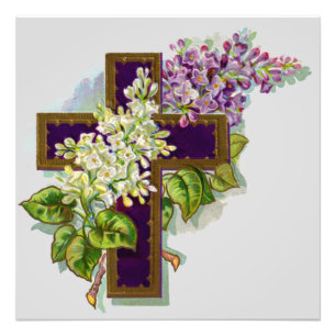 Paarse Kruis En Bloemen Foto Afdruk