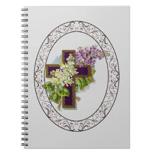 Paarse Kruis En Bloemen Notitieboek