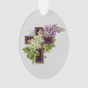 Paarse Kruis En Bloemen Ornament