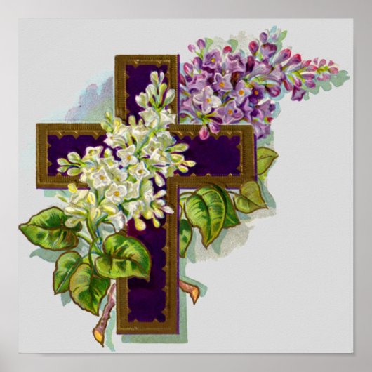 Paarse Kruis En Bloemen Poster (Voorkant)