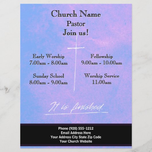 Paarse Kruis Het is klaar met Pasen Join US Servic Flyer (Voorkant)