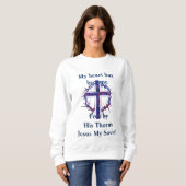 Paarse Kruis Jezus Dames Sweatshirt (Voorkant volledig)