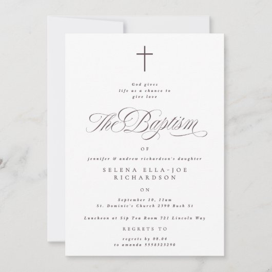 Paarse Kruis Kalligrafie Taupe Fotodoop Kaart (Voorkant)