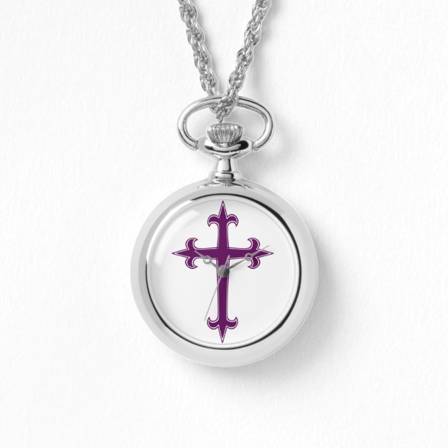 Paarse Kruis Lent- en Advent Devotionele Kunst Horloge (Voorkant)