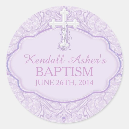 Paarse Kruisdoop doop doopSticker Ronde Sticker (Voorkant)