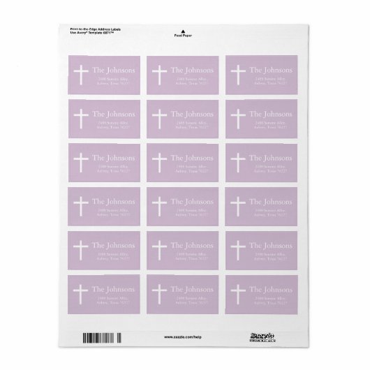 Paarse kruiselingse baptism-terugzendlabel etiket (Full Sheet)