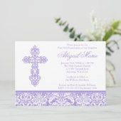 Paarse  kruisramp meisje Eerste Communie Kaart (Staand voorkant)