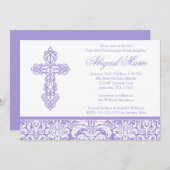 Paarse  kruisramp meisje Eerste Communie Kaart (Voorkant / Achterkant)