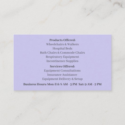 Paarse Krukken Apparatuur Medische Senior Care Visitekaartje (Achterkant)