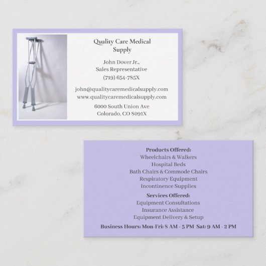 Paarse Krukken Apparatuur Medische Senior Care Visitekaartje (Voorkant / Achterkant)