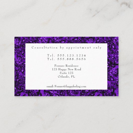 Paarse krystal band & Amethyst fortuin Visitekaartje (Achterkant)