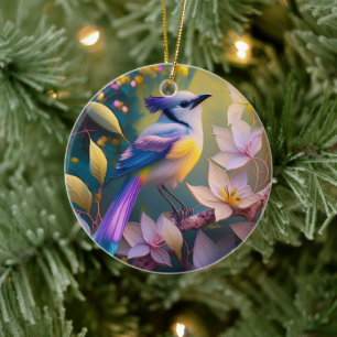 Paarse Kuif Gele Borst Fantasie Vogel Keramisch Ornament