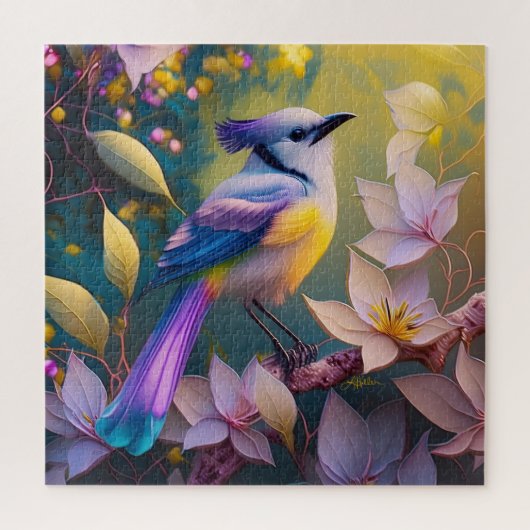 Paarse Kuif Gele Borst Fantasie Vogel Legpuzzel (Verticaal)