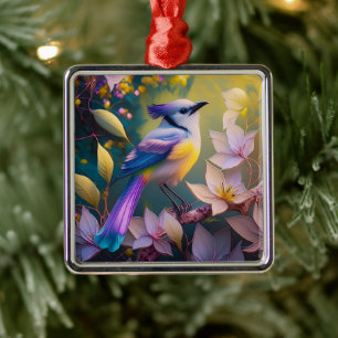 Paarse Kuif Gele Borst Fantasie Vogel Metalen Ornament