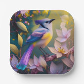 Paarse Kuif Gele Borst Fantasie Vogel Papieren Bordje (Voorkant)