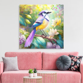 Paarse KuifJay Fantasie Vogel Canvas Afdruk