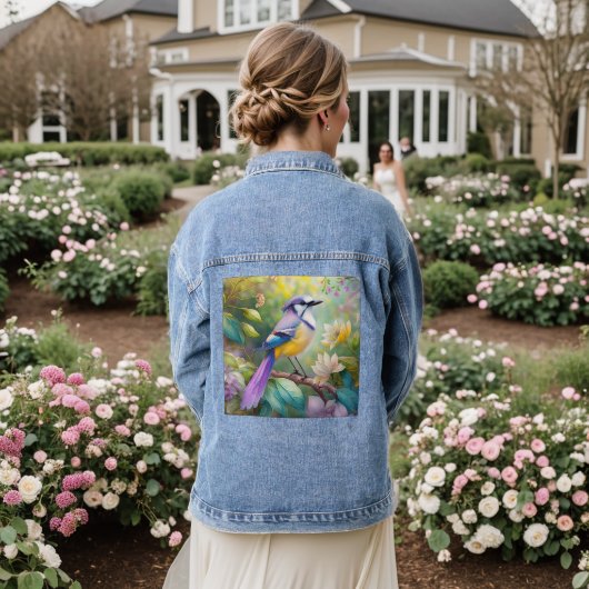 Paarse KuifJay Fantasie Vogel Denim Jacket (Huwelijk Achterkant)
