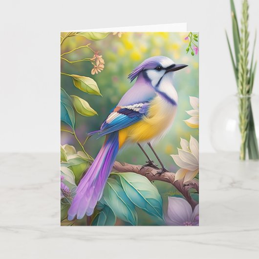 Paarse KuifJay Fantasie Vogel Kaart (Voorkant)