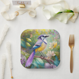 Paarse KuifJay Fantasie Vogel Papieren Bordje