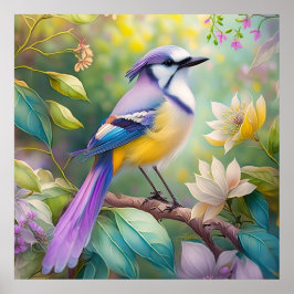 Paarse KuifJay Fantasie Vogel Poster