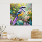 Paarse KuifJay Fantasie Vogel Poster (Keuken)