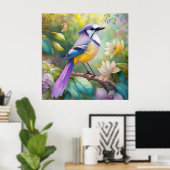 Paarse KuifJay Fantasie Vogel Poster (Thuiskantoor)