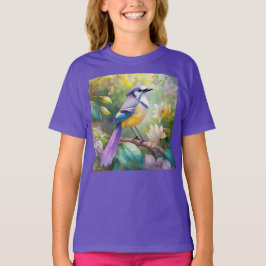 Paarse KuifJay Fantasie Vogel T-shirt