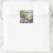 Paarse KuifJay Fantasie Vogel Vierkante Sticker (Tas)