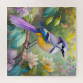 Paarse Kuifjay Fantasy Vogel Legpuzzel (Horizontaal)