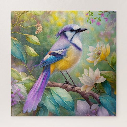 Paarse Kuifjay Fantasy Vogel Legpuzzel (Verticaal)