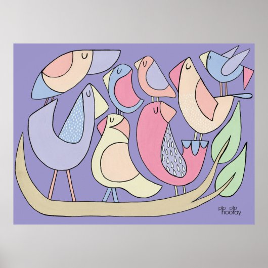 Paarse kunst Bird Branch Illustratie Schilderij Poster (Voorkant)