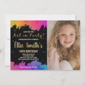 Paarse kunst in feestverf, geboortedag met foto kaart (Voorkant)