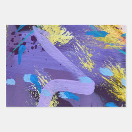 Paarse Kunst Inpakpapier Plat Vel Set van 3