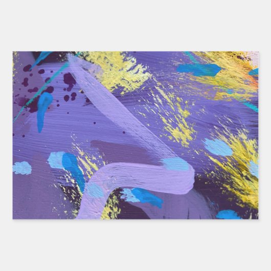 Paarse Kunst Inpakpapier Plat Vel Set van 3 (Voorkant)