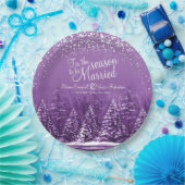 Paarse kunst met winterdenbomen papieren bordje (Feest)