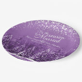 Paarse kunst met winterdenbomen papieren bordje (Gekanteld)