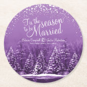 Paarse kunst met winterdenbomen ronde kartonnen onderzetter (Voorkant)