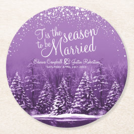 Paarse kunst met winterdenbomen ronde kartonnen onderzetter