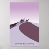 Paarse kunst, slogan, kamelen lopen door de woesti poster (Voorkant)