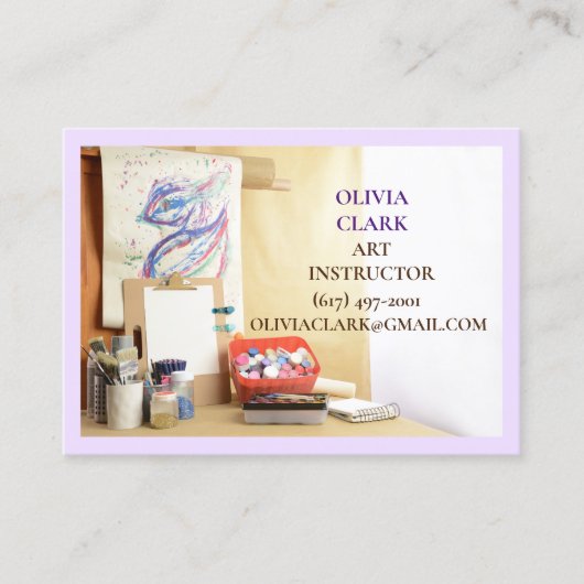 Paarse kunstleraar / tutor / opvoeder kunstklas visitekaartje (Voorkant)