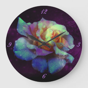 Paarse Kust Turquoise Roos Wall Clock Grote Klok