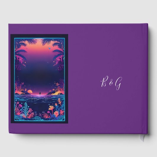 paarse kust vibe bruiloft gastenboek (Achterkant)