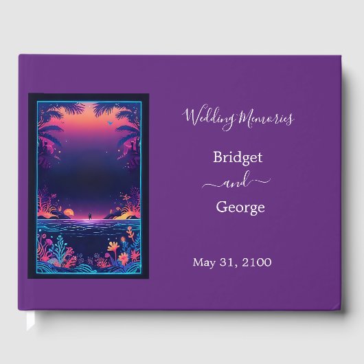 paarse kust vibe bruiloft gastenboek (Voorkant)