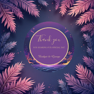 paarse kust vibe bruiloft ronde sticker