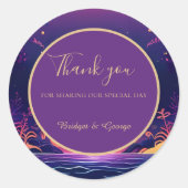 paarse kust vibe bruiloft ronde sticker (Voorkant)