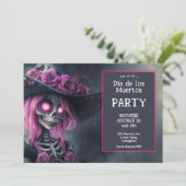 💀 Paarse La Calavera in pet met bloemen Kaart (Staand voorkant)